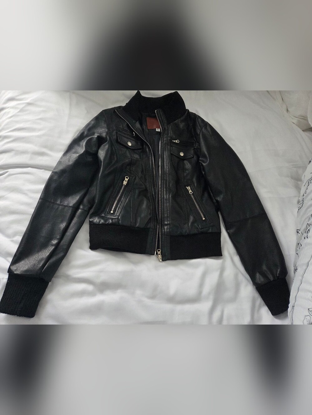 Miss London Faux Leather Bomber Jacket M